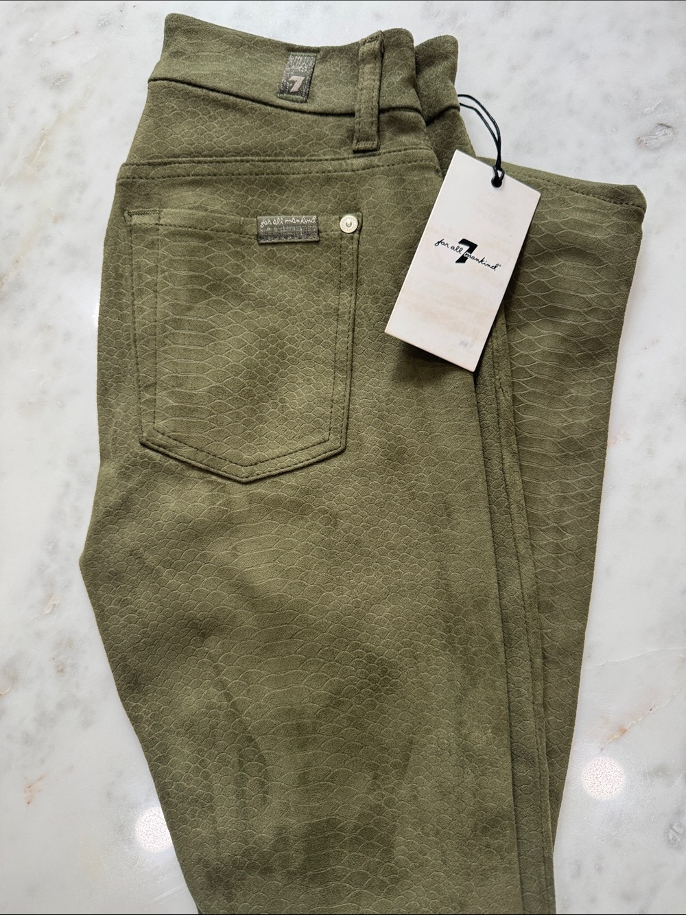 7 For All Mankind Olive Textured Skinny Jeans